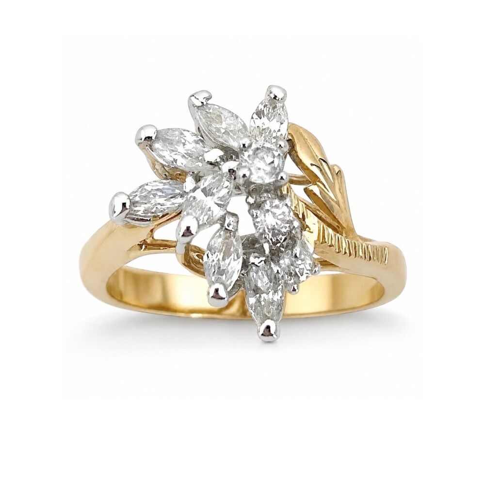 Vintage Ring Size 7 Cubic Zirconia Cluster Ring 14K Gold Plate Mid-Century 14Q
